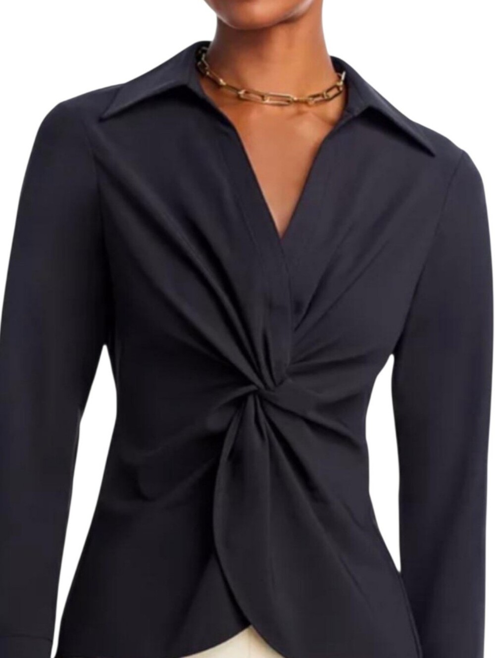 Cinq a Sept McKenna Black Twist-Front Blouse Top Size Small